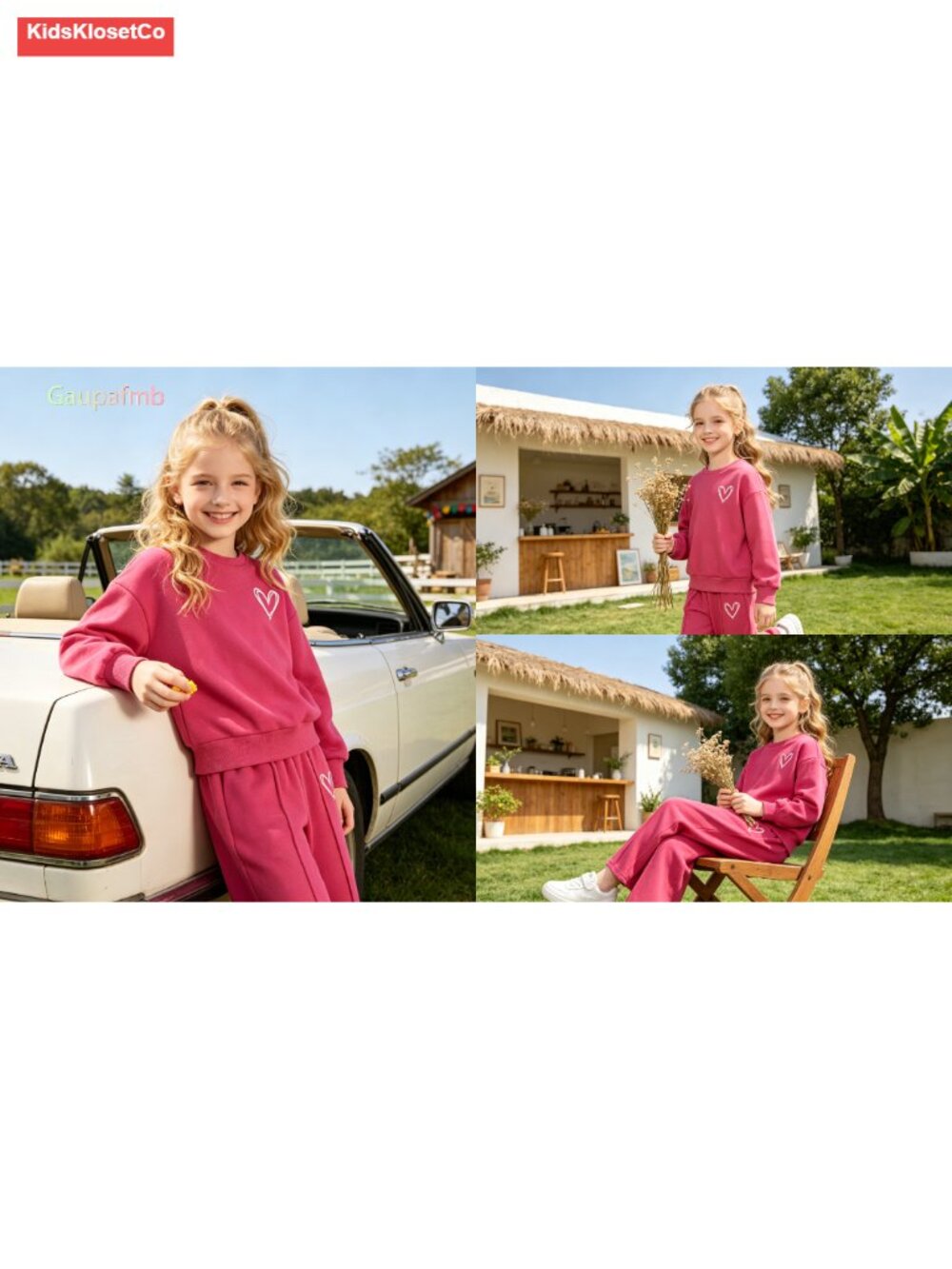 Girls 2 Piece Outfit Crewneck Sweatshirt & Flared Pants Set - Picture 6 of 6